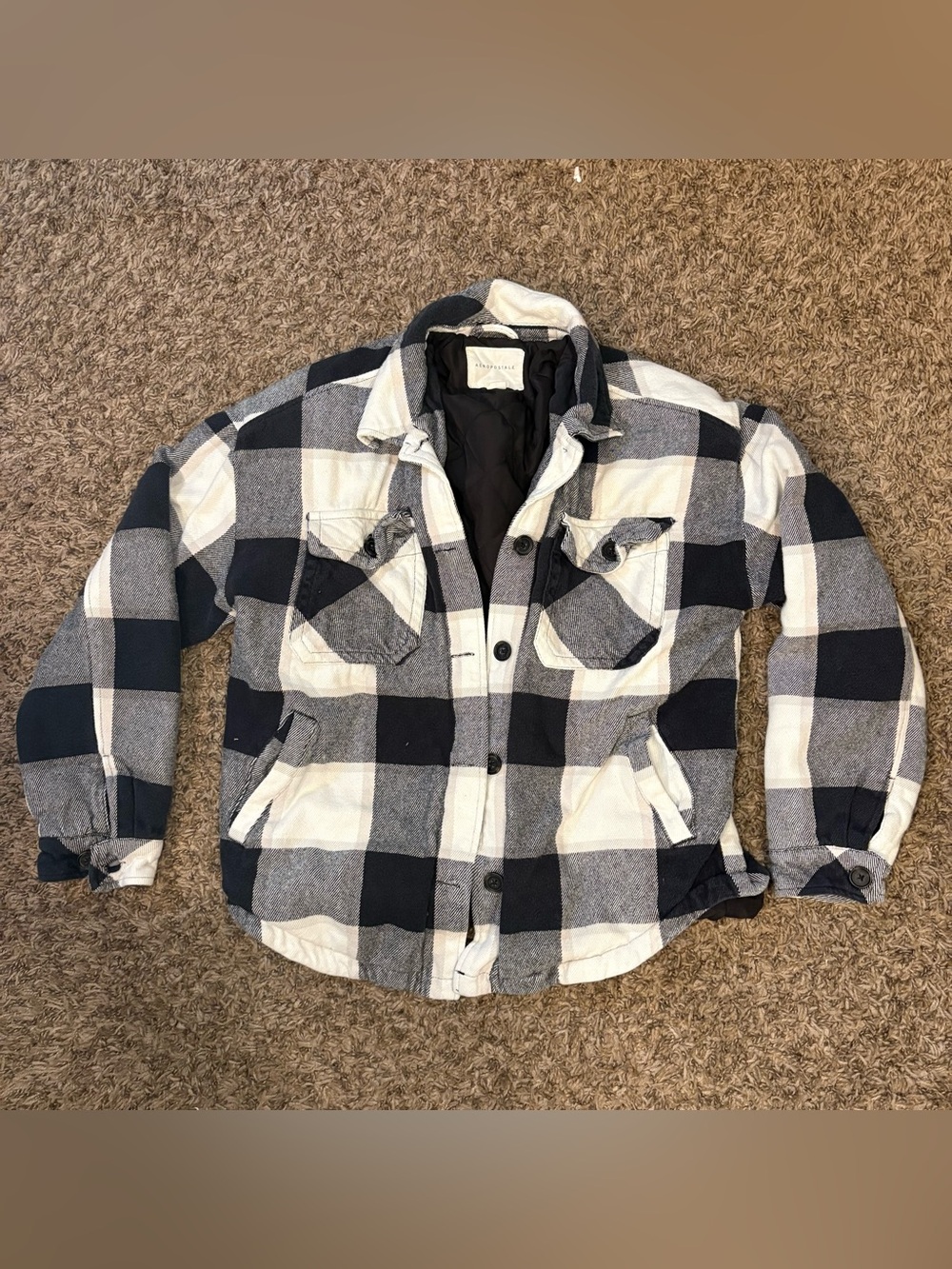 Aeropostale Black & White Buffalo Plaid Quilted Shacket Size Medium